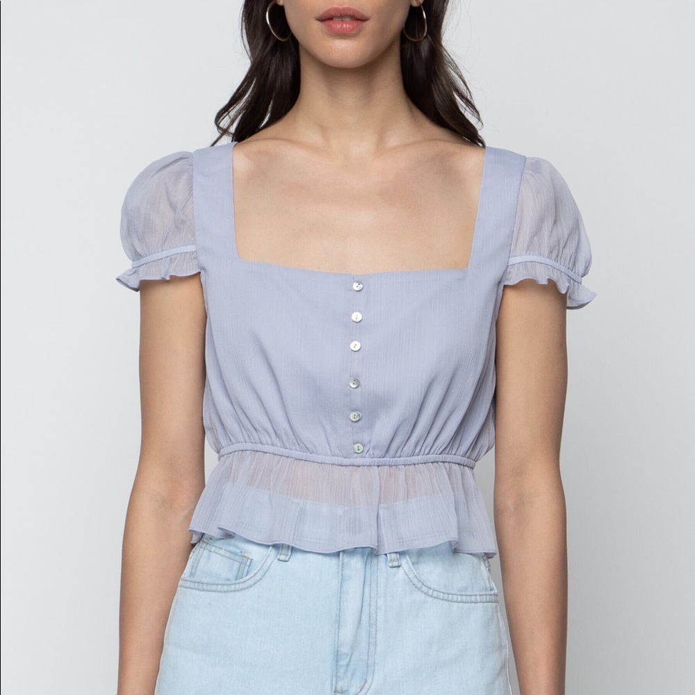 🆕 OAK + FORT Blouse Crop Top - Lavender - Picture 2 of 7